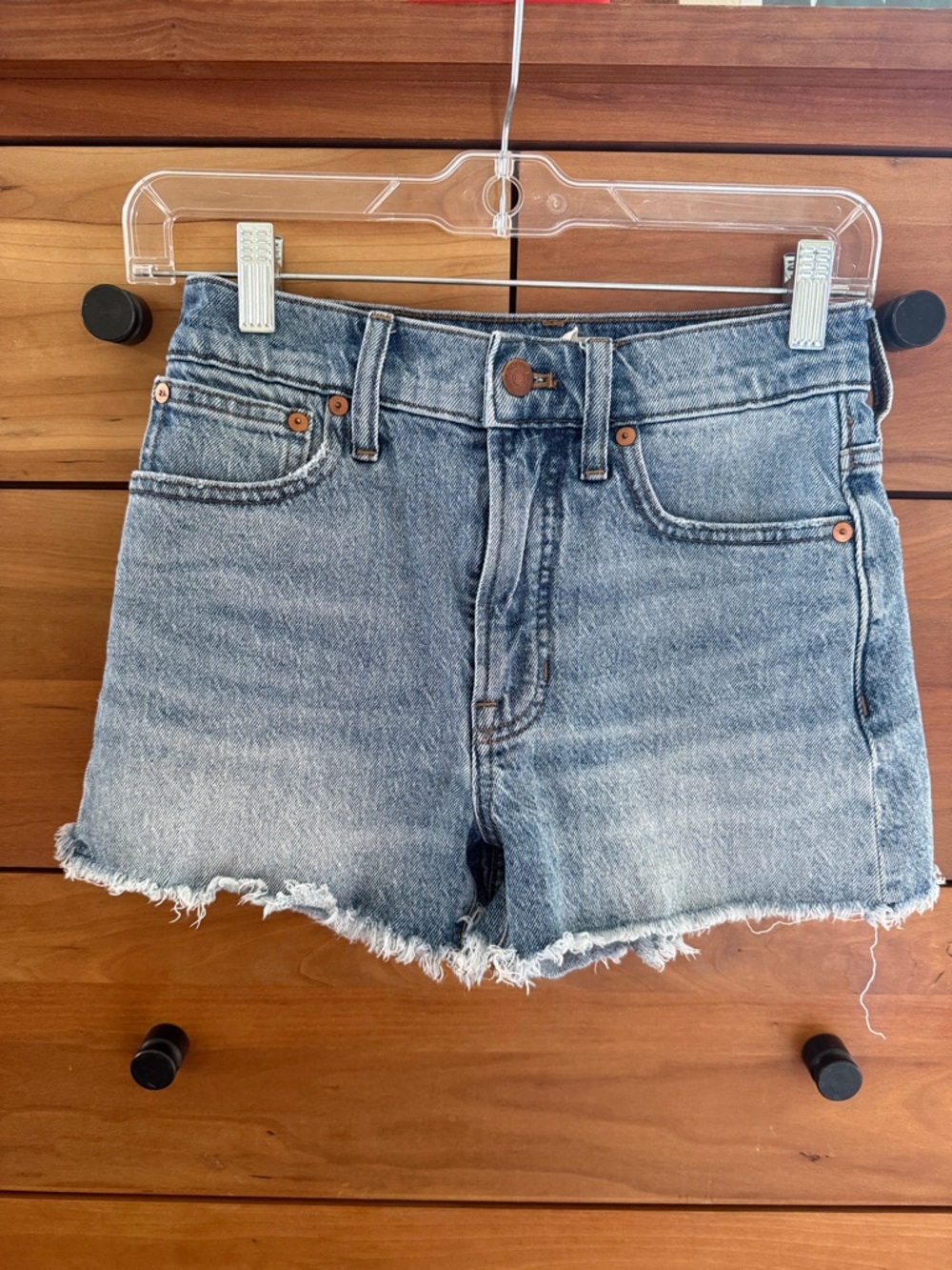 Madewell Light Blue High Rise Denim Shorts with Copper Stitching